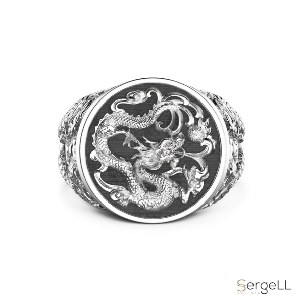 Anillo dragon de plata 925 tipo sello para hombre Zancan gioielli joyas para comprar en Murcia Madrid online