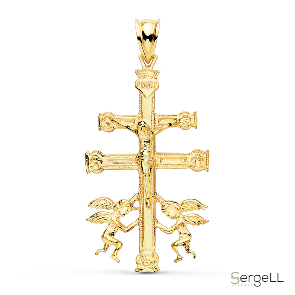 Colgante cruz de caravaca con angeles oro 18k para comprar en Murcia online para hombre