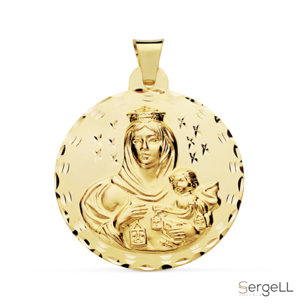 Medalla virgen del carmen grande oro 18k tallada 42 mm