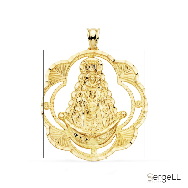 Virgen del rocio de oro colgante grande de 18 quilates