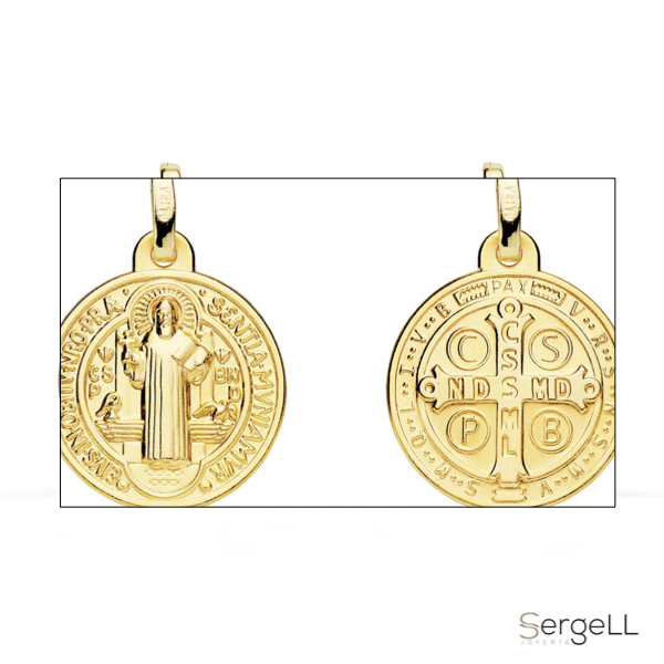 Medalla San Benito Oro 18k de 16mm escapulario con monje y cruz seleccion medallas de santos y escapularios