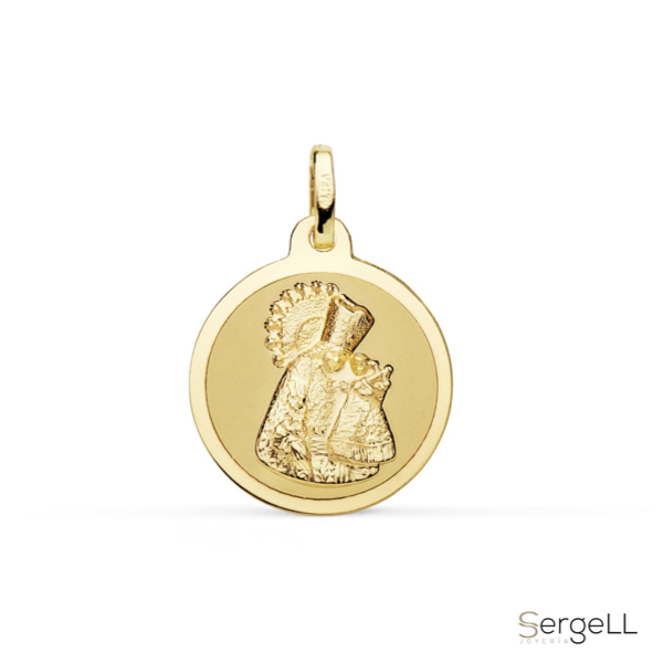 Medalla Virgen de los Desamparados de oro 18k brillo y mate en 18 mm selección de vírgenes y santos