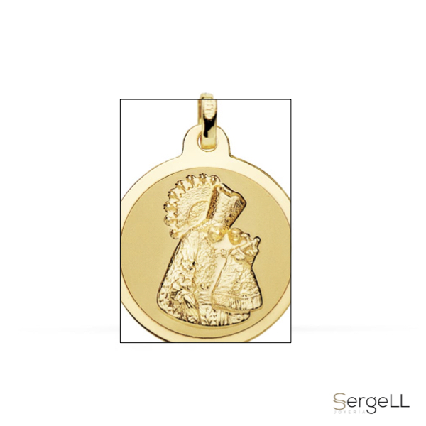 Medalla Virgen de los Desamparados de oro 18k brillo y mate en 18 mm selección de vírgenes y santos