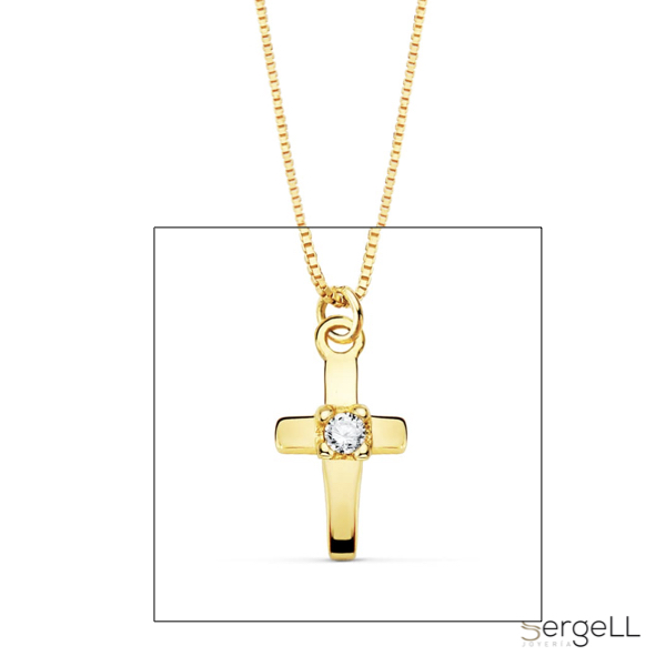 Gargantilla Cruz de Oro con diamante para niña ideal como regalo de comunion