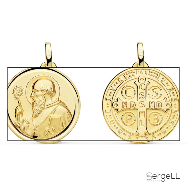 Medalla de San benito oro 18k escapulario con bisel
